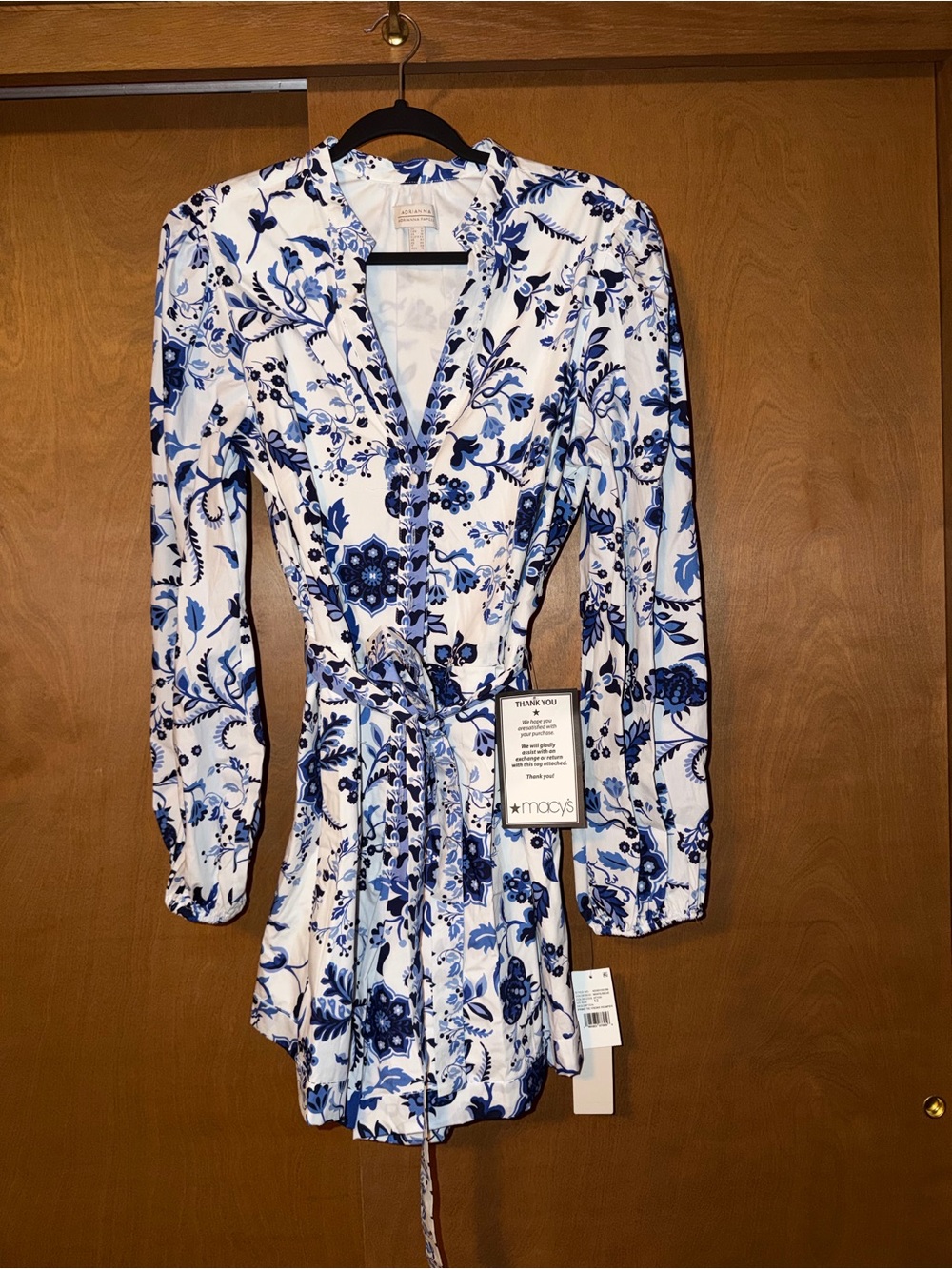 Adrianna Papell White and Blue Floral Wrap Jacket